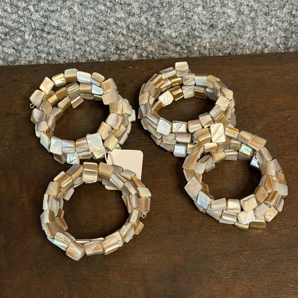 Crate & Barrel Set Of 4 Coastal Mother Of Pearl Napkin Ring Holders